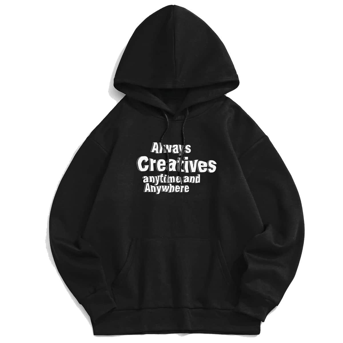 

Guys Slogan Print Drawstring Hoodie, Black