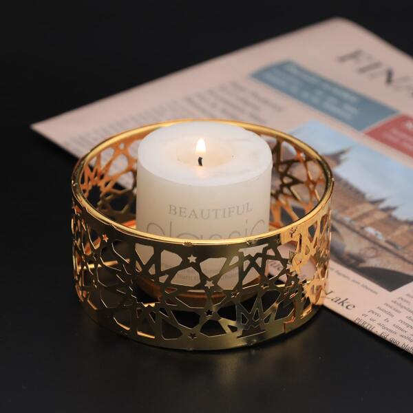 

1pc Alloy Hollow Candle Holder, Gold