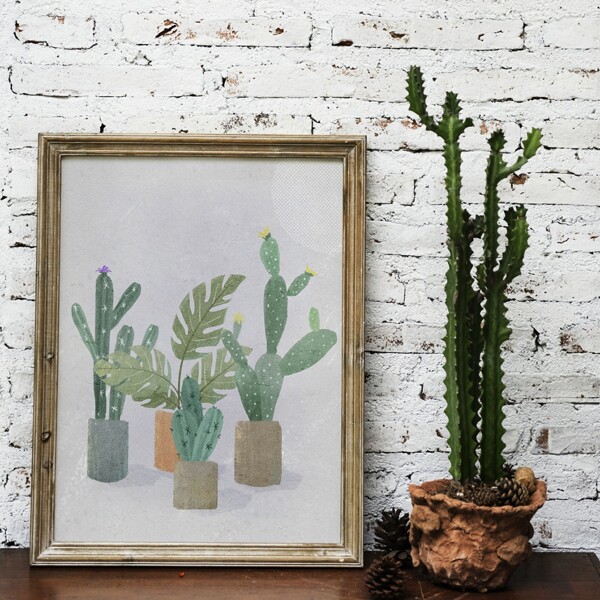 

Cactus Print Unframed Painting, Multicolor