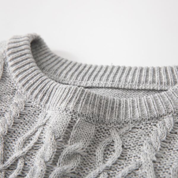 

Men Solid Cable Knit Sweater, Light grey