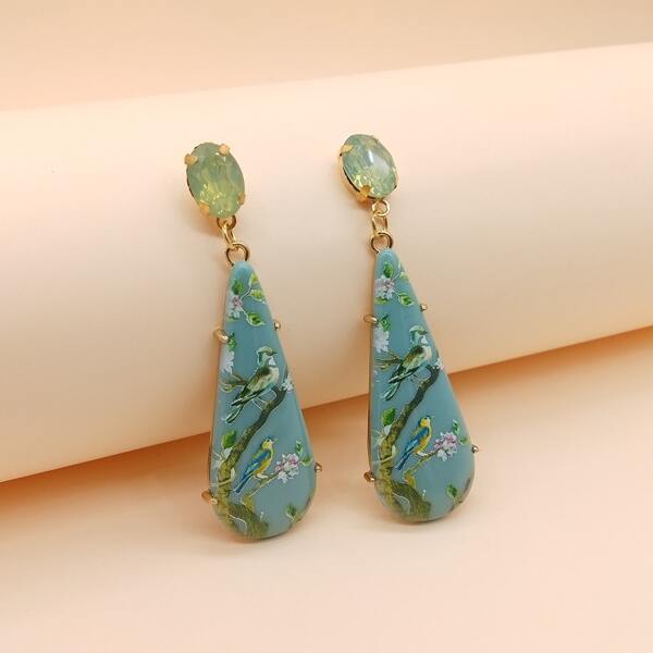 

Animal Print Water Drop Earrings, Mint green