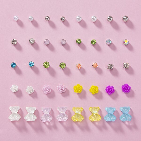 

20pairs Flower Decor Stud Earrings, Multicolor