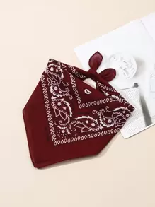 1 件佩斯利印花头巾波西米亚风围巾狂欢装扮节日头巾、发带、头带非常适合装扮你的圣诞节 - 酒紅色 - 查看 2