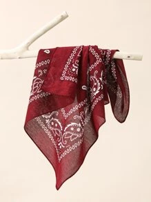 1 件佩斯利印花头巾波西米亚风围巾狂欢装扮节日头巾、发带、头带非常适合装扮你的圣诞节 - 酒紅色 - 查看 5