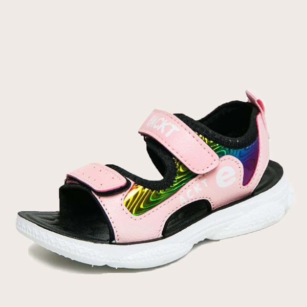 

Girls Holographic Letter Graphic Sport Sandals, Pink