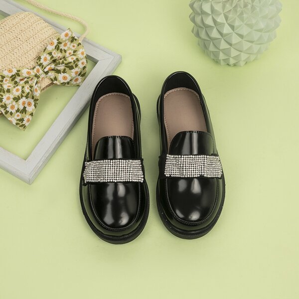 

Girls Rhinestone Decor Loafers, Black