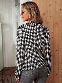 SHEIN Clasi Houndstooth Double Breasted Contrast Binding Coat - Black and White - View 2