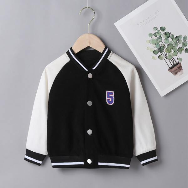 

Toddler Boys Number Patched Raglan Sleeve Bomber Jacket, Black and white