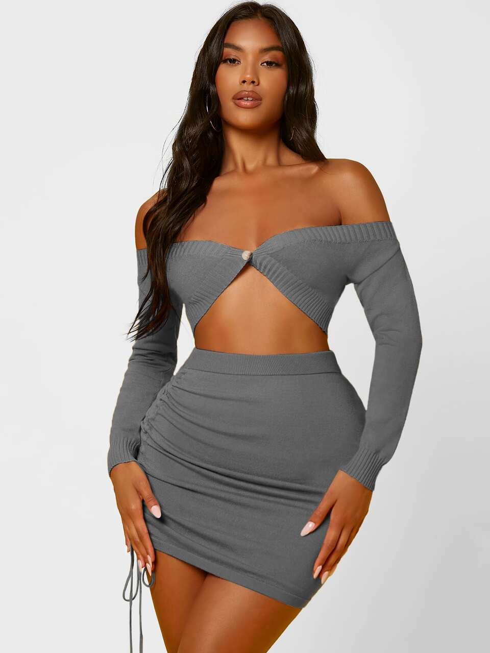 Ruched Drawstring Knit Skirt
