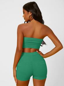 SHEIN 1pc Ring Linked Crop Knit Tube Top - Green - View 2