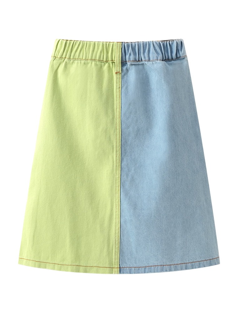 Niñas Falda en mezclilla de color combinado con bolsillo oblicuo - Multicolor - Añade 2