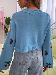 SHEIN Unity Cherry Pattern Cardigan With Cami Knit Top - Blue - View 2