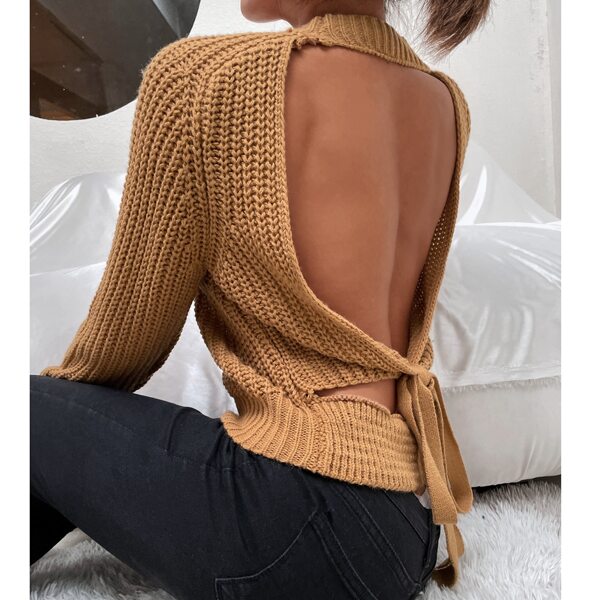 

Raglan Sleeve Ribbed Knit Sweater, Brown