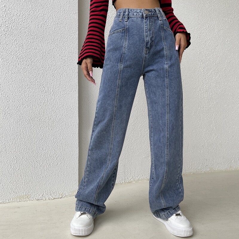 

High Waist Straight Jeans, Medium wash