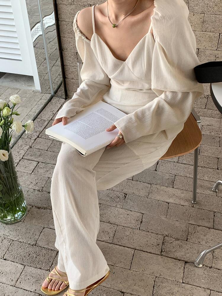 Overlap Detail Wide Leg Pants - Apricot - View 2