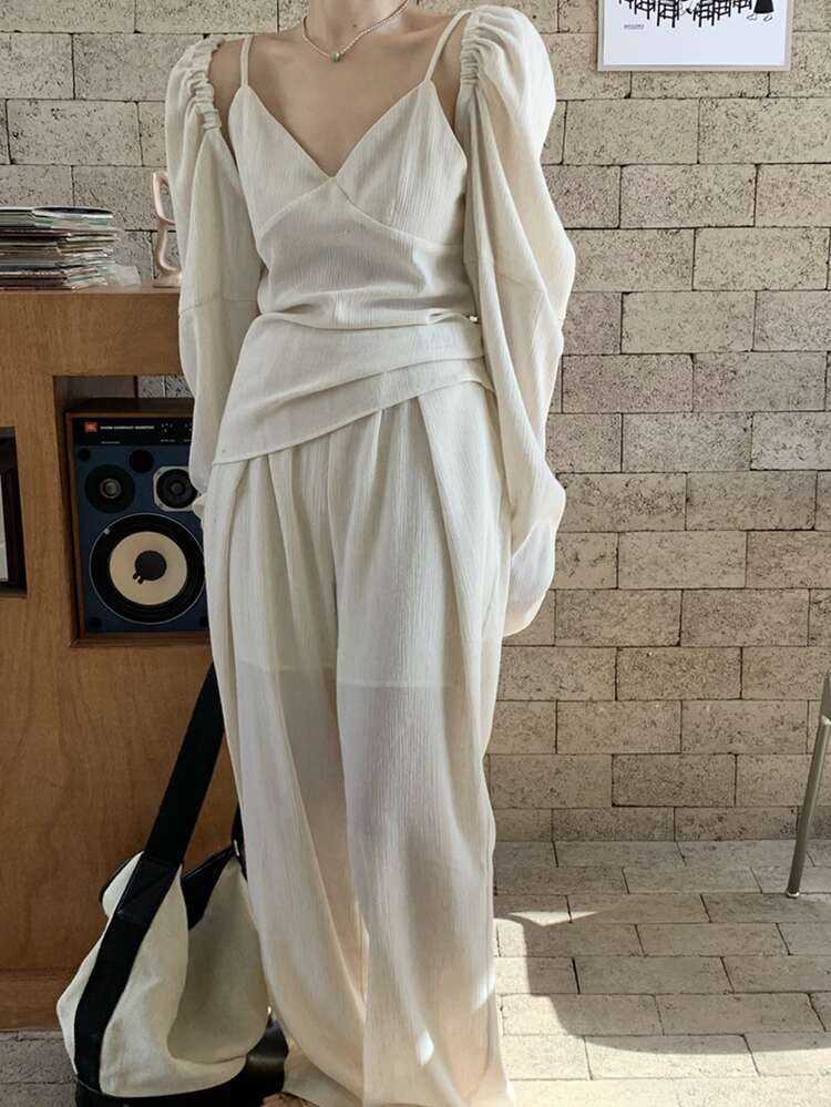 Overlap Detail Wide Leg Pants - Apricot - View 6