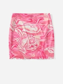 SHEIN ICON Marble Print Mini Skirt - Hot Pink - View 2