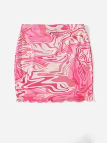 SHEIN ICON Marble Print Mini Skirt - Hot Pink - View 4