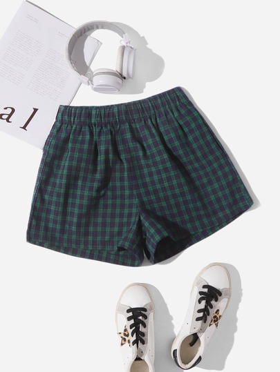 SHEIN EZwear Elastic Waist Plaid Shorts