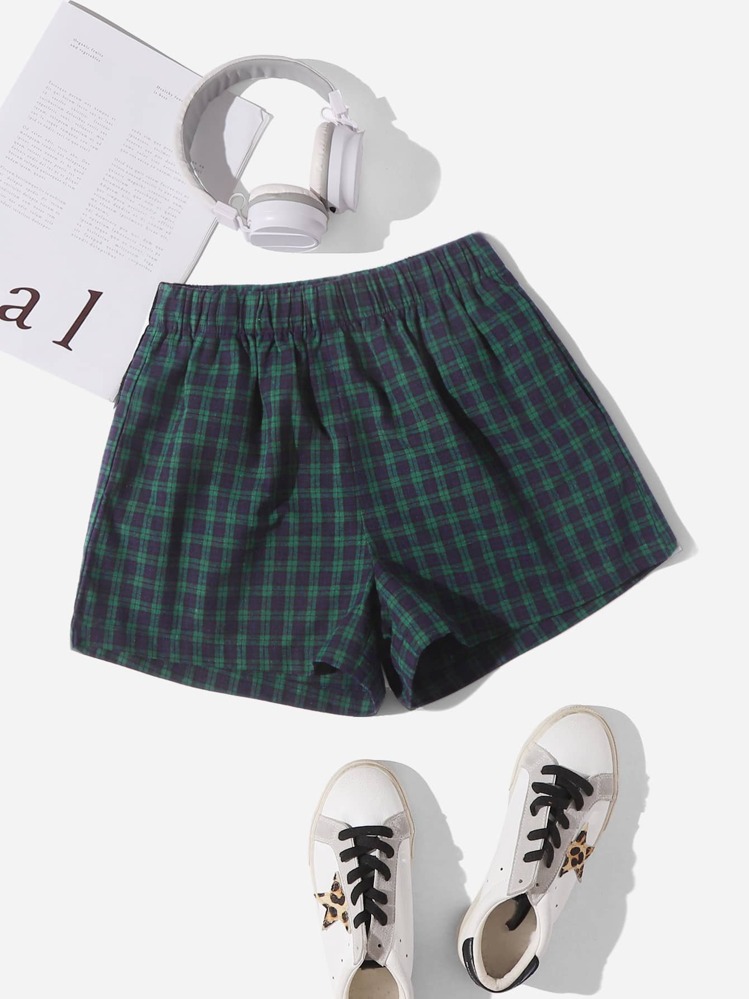 SHEIN EZwear 彈性腰帶格紋短褲 - 彩色 - 查看 1