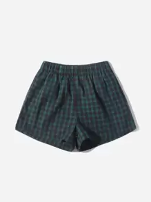 SHEIN EZwear Elastic Waist Plaid Shorts