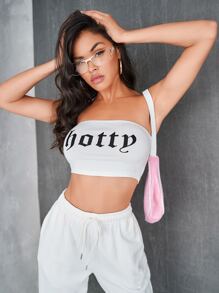 SHEIN Letter Graphic Crop Tube Top - White - View 1