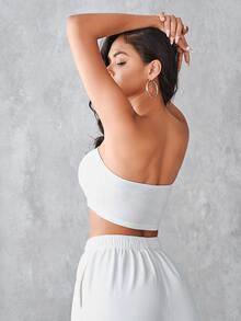SHEIN Letter Graphic Crop Tube Top - White - View 2