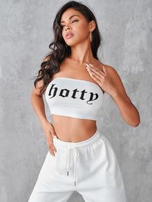SHEIN Letter Graphic Crop Tube Top - White - View 3