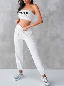 SHEIN Letter Graphic Crop Tube Top - White - View 5