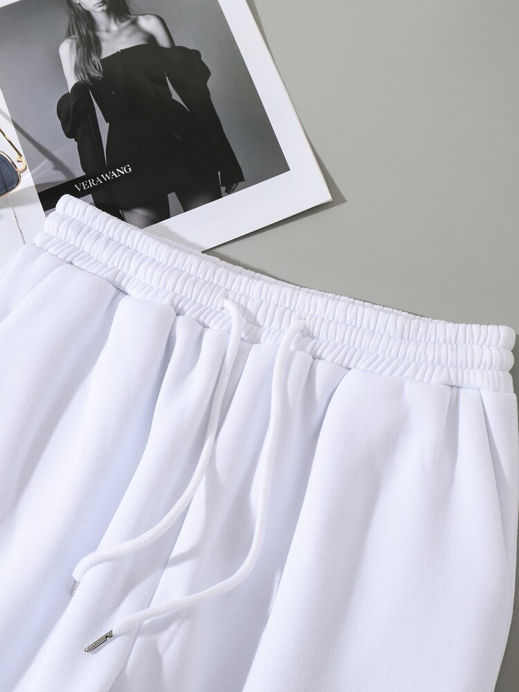 SHEIN Unity Solid Drawstring Waist Sweatpants - White - View 4