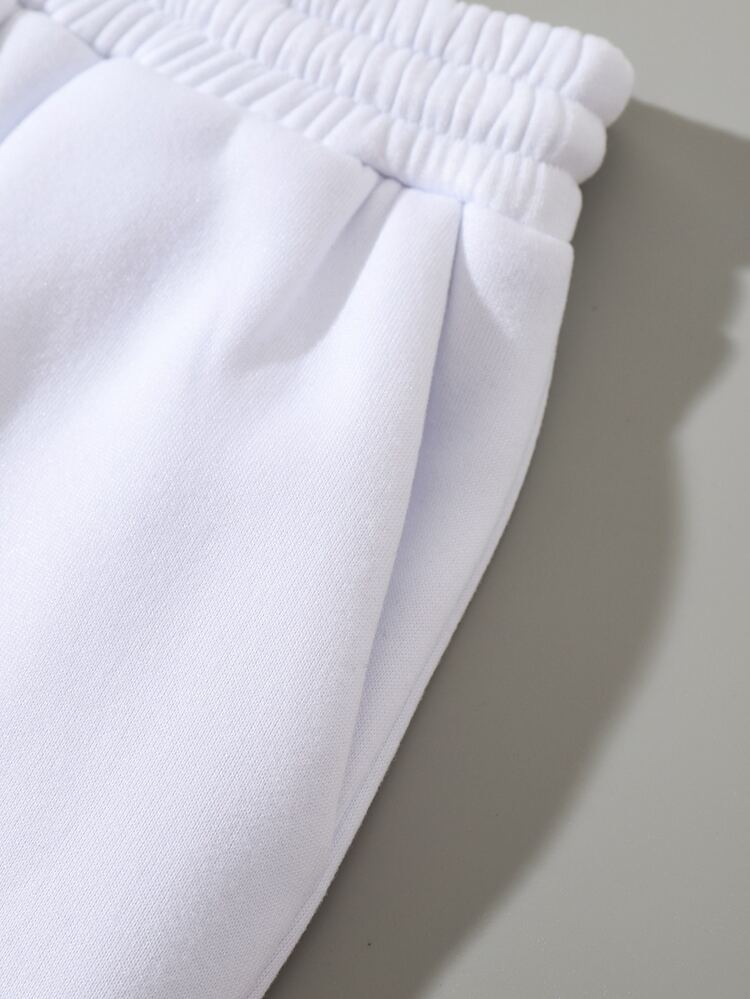 SHEIN Unity Solid Drawstring Waist Sweatpants - White - View 6