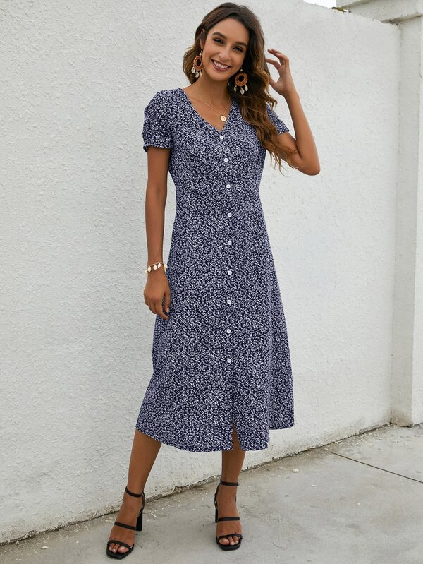 Plants Print Button Up Dress | SHEIN USA