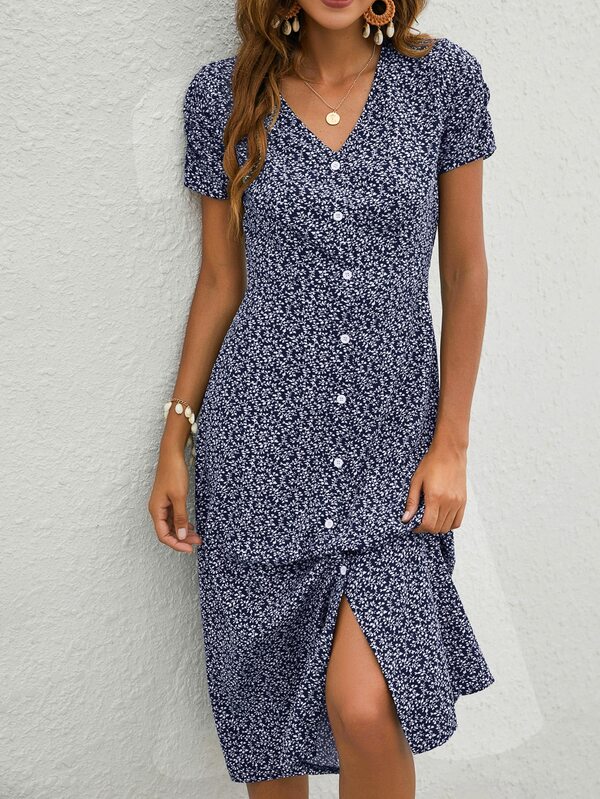 Plants Print Button Up Dress | SHEIN USA