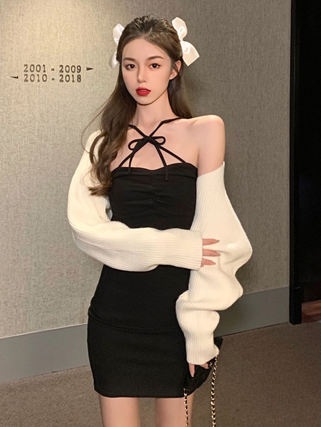 Criss Cross Tie Front Bodycon Dress Without Cardigan