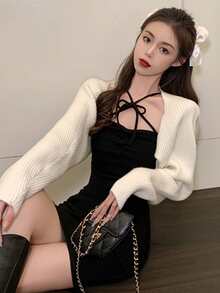 Criss Cross Tie Front Bodycon Dress Without Cardigan