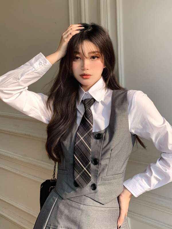 Solid Double Breasted Crop Waistcoat