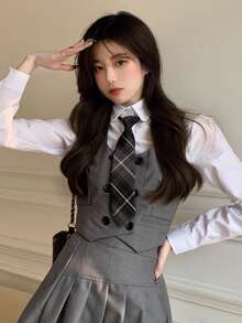 Solid Double Breasted Crop Waistcoat