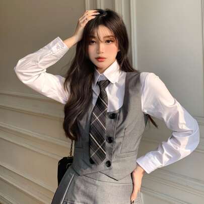 조끼 솔리드 더블 브리스티드 크롭