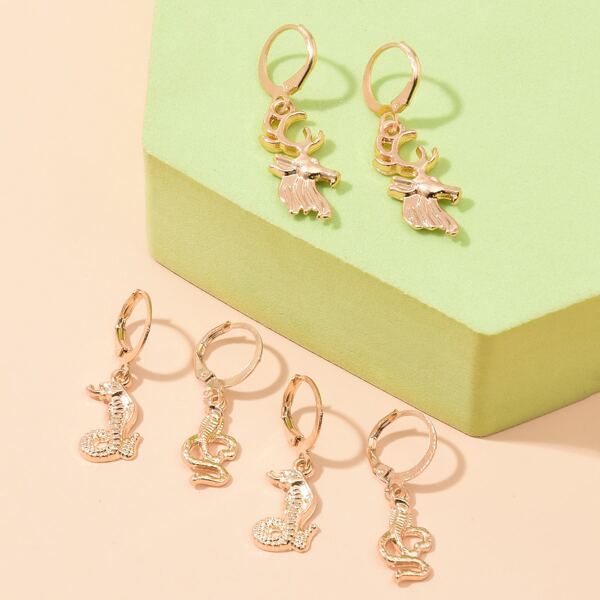 

3pairs Snake Decor Drop Earrings, Gold