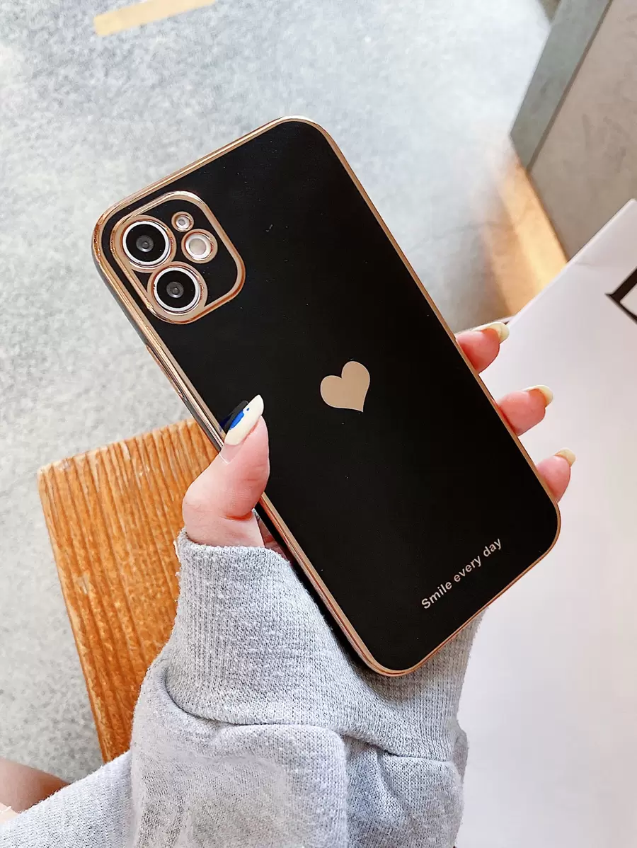 Heart Pattern Phone Case - Black - View 1