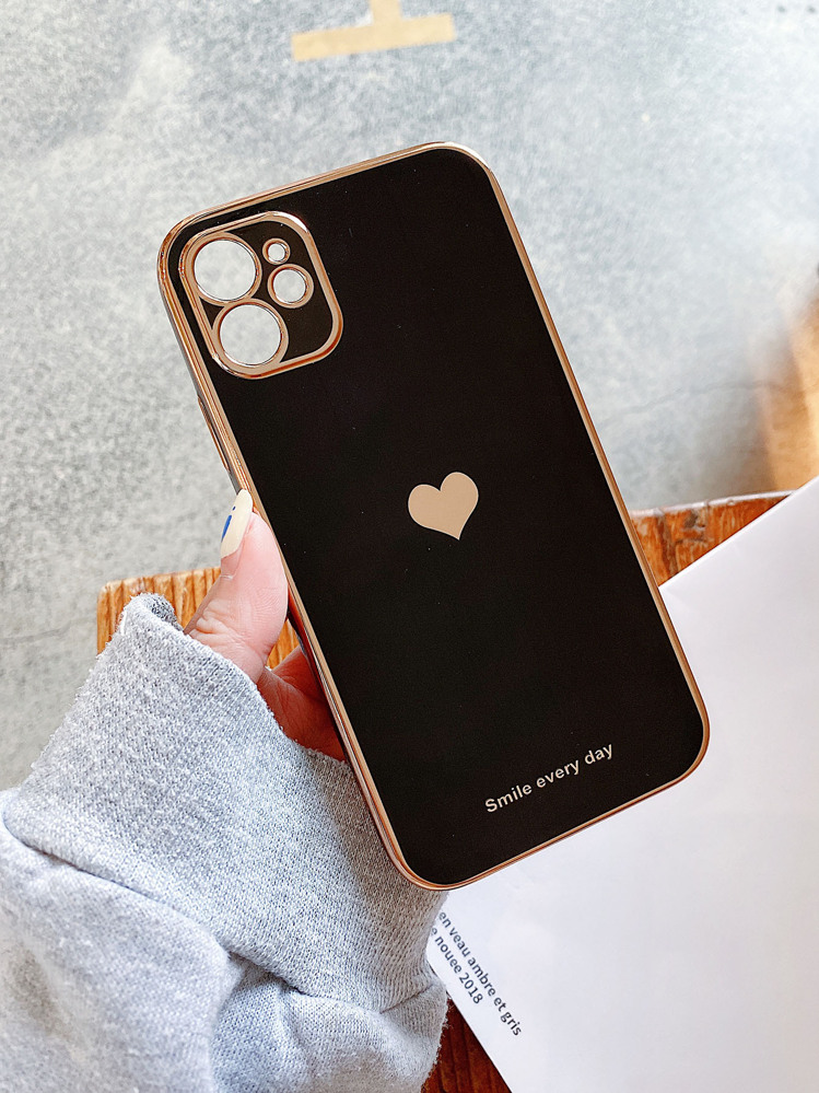 Heart Pattern Phone Case - Black - View 2