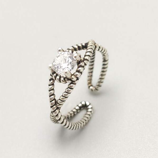 

Rhinestone Decor Cuff Ring, Antique silver