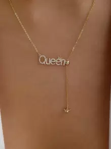 水鑽字母裝飾項鍊 - 金黃色 - 查看 1