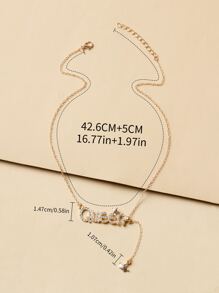 水鑽字母裝飾項鍊 - 金黃色 - 查看 3