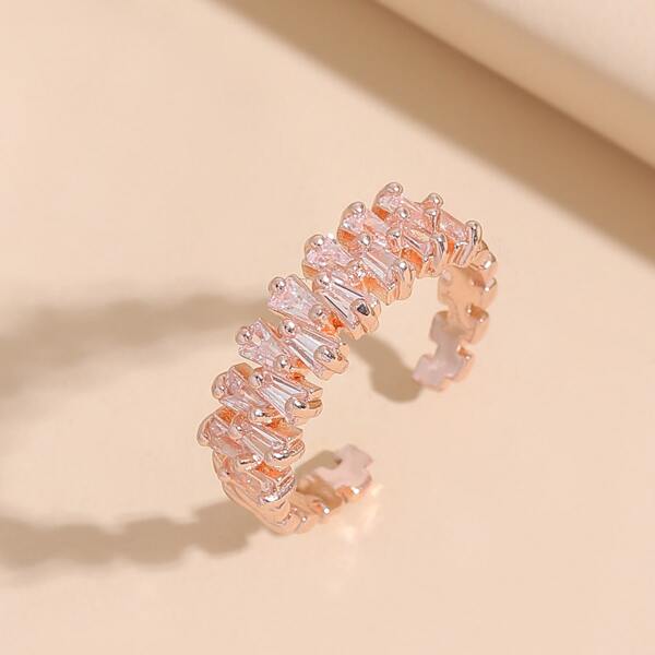 

Zircon Decor Cuff Ring, Rose gold