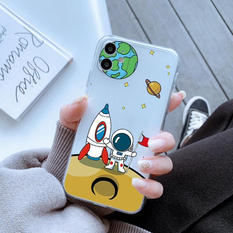 

Cartoon Astronaut Clear Phone Case, Multicolor