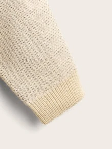 大碼花朵圖案落肩袖套頭毛衣 - 杏色 - 查看 4