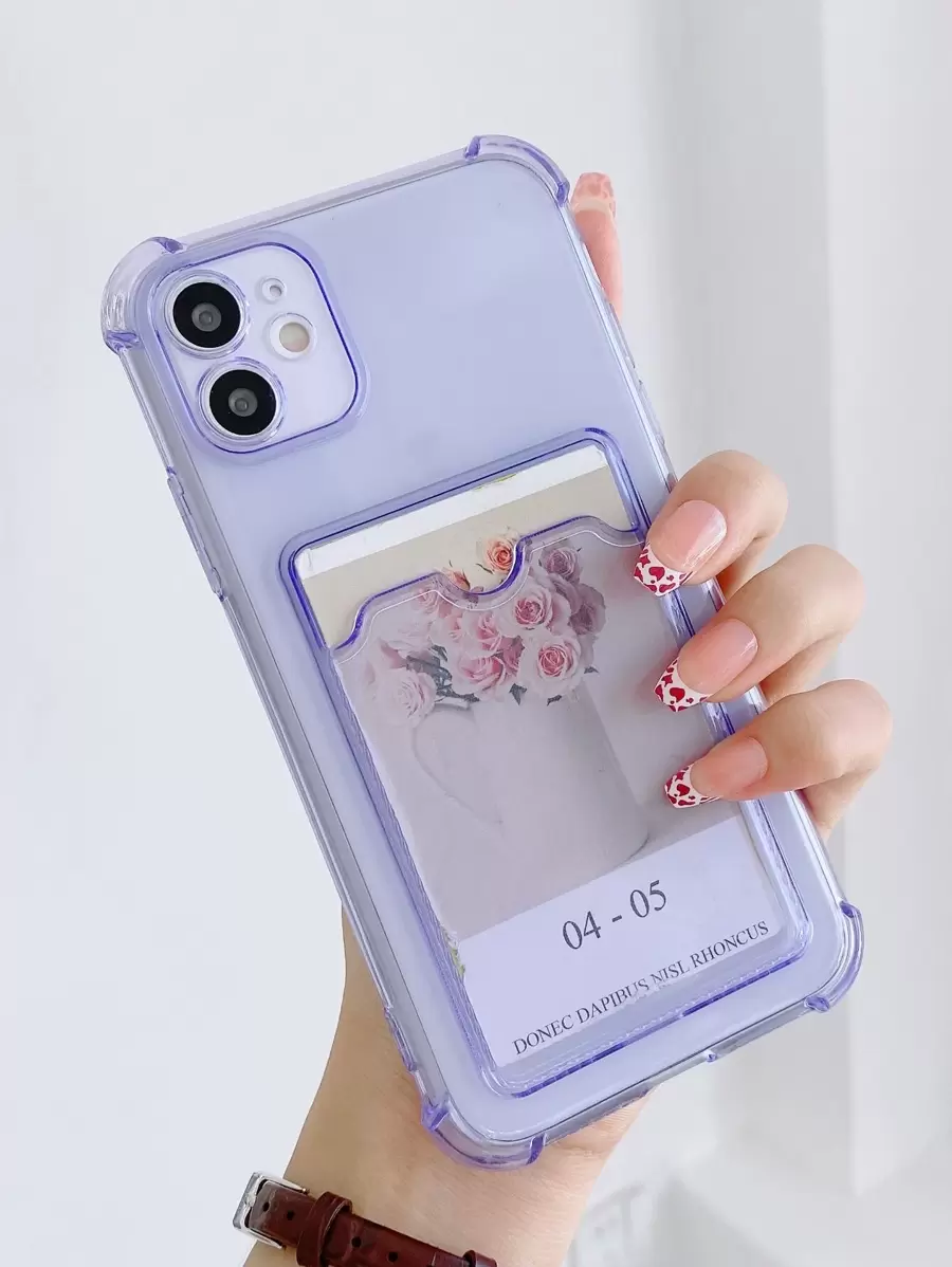 Clear Phone Case With Card Holder - Purple - View 1