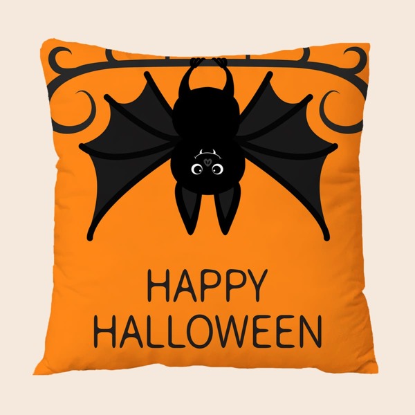 

Halloween Bat Print Cushion Cover Without Filler, Orange