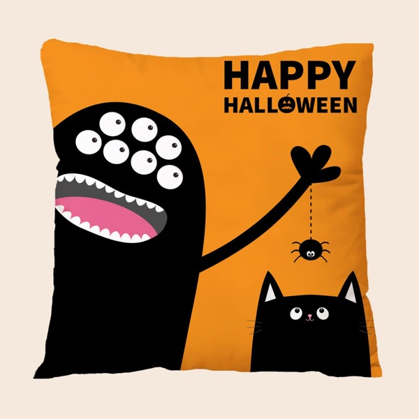 

Halloween Print Cushion Cover Without Filler, Multicolor
